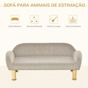 PawHut Sofá para Animais de Estimação em Veludo Suave Sofá Cama para Cães Gatos Médios e Pequenos Acolchoado Grosso Pés de Madeira 70x40x28cm Bege