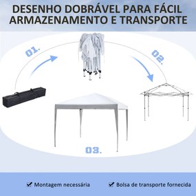 Tenda Dobrável Pop Up 2,95x2,95 cm com Bolsa de Transporte Altura Ajustável Anti-UV e Impermeável para Terraço Pátio Branco Prateado