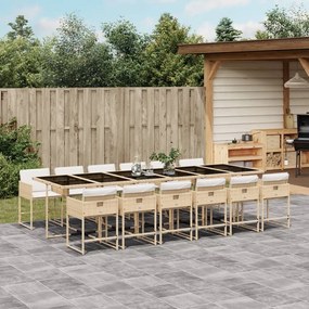 vidaXL 13 pcs conjunto de jantar p/ jardim com almofadões vime PE bege