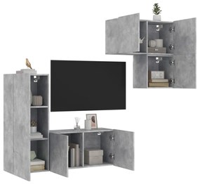 vidaXL 4 pcs móveis de parede p/ TV derivados de madeira cinza cimento