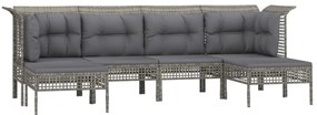 6 pcs conjunto lounge de jardim c/ almofadões vime PE cinzento