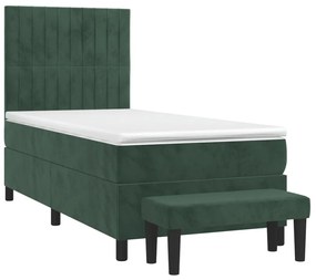 Cama com molas/colchão 90x200 cm veludo verde-escuro