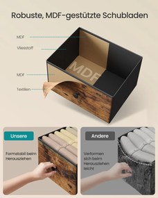 Mesa de cabeceira castanho vintage com tomada LED, 39,6 x 30 x 60,4 cm, 2 gavetas