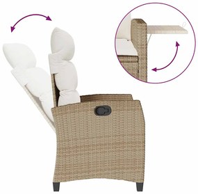 Cadeira de jardim reclinável com mesa de apoio vime PE bege