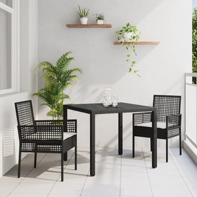 Conjunto de Jantar de Jardim de 3 Peças com Almofadas Preto em Rattan Sintético