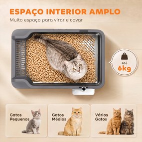 Caixa de Areia para Gatos em Aço Inoxidável com Peneira Laterais Altas Pá e 10 Resguardos Cinzento-Escuro