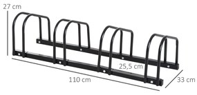 HOMCOM Estacionamento para 4 Bicicletas Suporte de Aço para Estacionar Bicicletas no Chão para Interior e Exterior 110x33x27 cm Preto