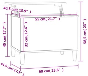 Mesa centro 60x44,5x45 cm derivados madeira carvalho castanho