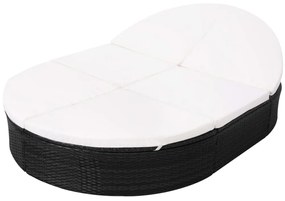 Espreguiçadeira de exterior com almofadão vime PE preto