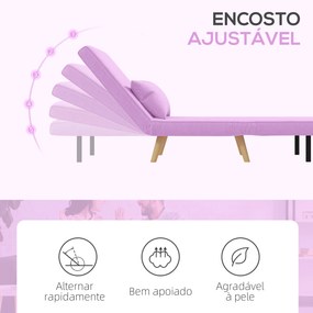 Sofá Cama Individual  Estofado em Linho com Encosto Ajustável em 5 Posições e Almofada Sofá Cama Pequeno 72x75x85 cm Rosa