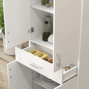 HOMCOM Armário de Cozinha Móvel de Cozinha com 4 Portas 1 Gaveta e Prateleiras Ajustáveis Anti-Tombo Armário de Cozinha Moderno para Sala de Jantar Sala de Estar 70,8x34x180 cm Branco