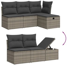 9 pcs conjunto sofás p/ jardim com almofadões vime PE cinzento