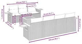 8 pcs conjunto sofás p/ jardim c/ almofadões vime PE cinzento