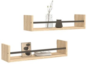 Prateleiras de parede c/ barras 2pcs 60x16x14cm carvalho sonoma