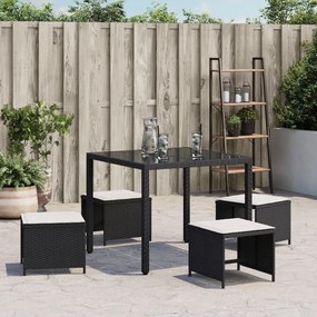 Bancos de jardim com almofadões 4 pcs 41x41x36 cm vime PE preto
