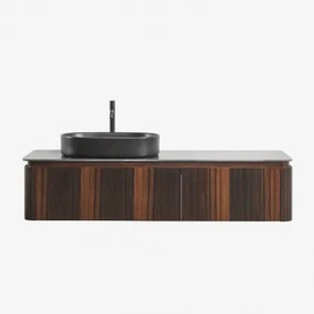 Conjunto De Móvel De Casa De Banho Suspenso Em Madeira Lavena Madeira Escura & Oval Aço Inoxidável ↔︎60 Cm Lima - Sklum