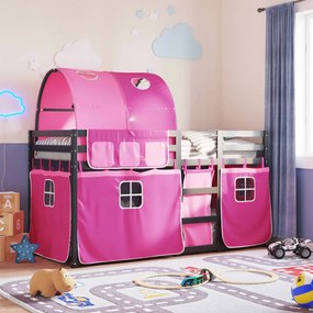 vidaXL Beliche com cortinas 90x190 cm madeira de pinho maciça rosa