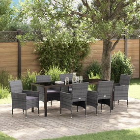 vidaXL Conjunto de Jantar Jardim 7 Peças Cinza Rattan Poliéster