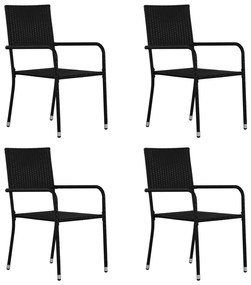 5 pcs conjunto de jantar para jardim vime PE preto