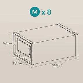 Conjunto de 8 caixas para sapatos em plástico 33,5 x 23,2 x 14,3 cm branco + transparente