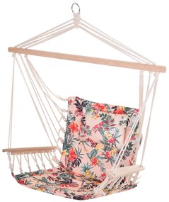 Outsunny Cadeira Rede Suspensa com Estampa Floral Almofada de Apoio para a Cabeça Cadeira Rede Baloiço para Interior e Exterior Carga Máxima 105kg 100x106cm Multicor