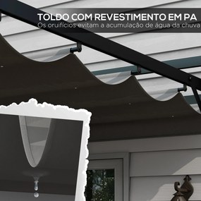 Pérgola 3x4 Pérgola de Jardim com Teto Retrátil de Poliéster e 12 Orifícios de Drenagem Cinza