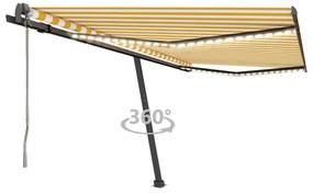 vidaXL Toldo autom. LED e sensor de vento 400x300 cm amarelo/branco