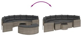 3 pcs conjunto de sofás de jardim semicircular vime PE cinzento