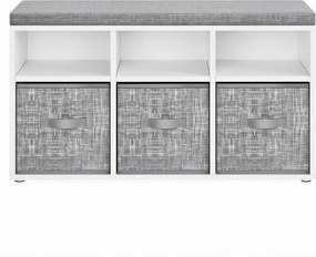 Banco arrumação 87 x 30,3 x 48 cm com 6 compartimentos e 3 caixas, banco para sapatos para a entrada, branco-cinza