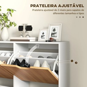 Sapateira para 16 Pares de Sapatos com 4 Gavetas e Prateleiras Ajustáveis 95x26x95 cm Branco e Madeira
