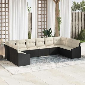 vidaXL Conjunto de Sofá de Jardim com 10 Peças com Almofadas Rattan Poliéster Preto