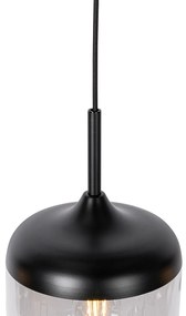 Candeeiro de suspensão design preto com ouro e vidro fumê 4-luz - Kyan Design