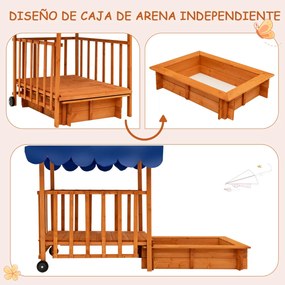 Caixa de Areia Infantil com Casa de Jogos, 110 x 110 x 120 cm, Toldo Impermeável, Natural