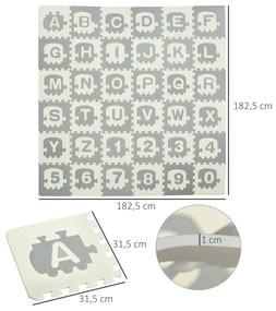HOMCOM Tapete Puzzle para Bebés 36 Peças 31,5x31,5cm com 26 Letras (A-Z) e Números 0 ao 9 Quebra Cabeça Infantil de 3,24m² Espuma EVA Suave Cinza e Branco