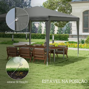 Tenda Desmontável de Jardim 3x3 m Tenda para Exteriores com 4 Orifícios de Drenagem e Tubos de Aço Cinzento