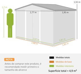 Abrigo de Jardim 277x195x192 cm  Metálico para Armazenamento de Ferramentas com Base Incluída e 4 Janelas Madeira