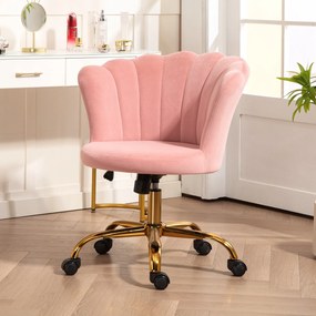 Cadeira de escritório em veludo, cadeira de Toucador com encosto em forma de pétala, altura ajustável, 69 x 64 x 80-90 cm, rosa