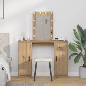 vidaXL Mesa de Maquilhagem com Luzes LED Carvalho Artesanal 102x33x135 cm