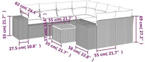 9 pcs conjunto de sofás p/ jardim c/ almofadões vime PE preto