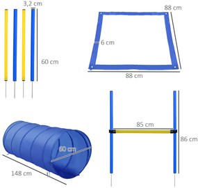 Treino de Agilidade para Cães Obstáculos de Salto para Cães com Altura Ajustável Túnel e Bolsa de Transporte Azul