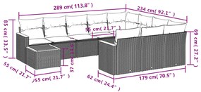 11 pcs conjunto sofás de jardim c/ almofadões vime PE bege
