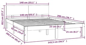 Estrutura de cama 140x200 cm pinho maciço preto