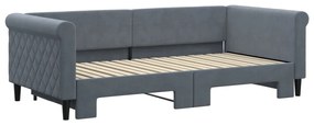 Sofá-cama com gavetão 90x190 cm veludo cinzento-escuro