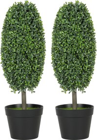 HOMCOM Conjunto com 2 plantas artificiais, árvores artificiais resistentes a UV em vaso, plástico, cimento, verde | Aosom Portugal