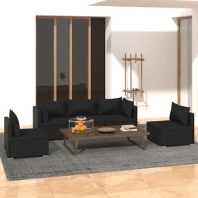 vidaXL 5 pcs conjunto lounge de jardim c/ almofadões vime PE preto
