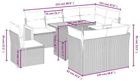 9 pcs conjunto de sofás p/ jardim c/ almofadões vime PE preto