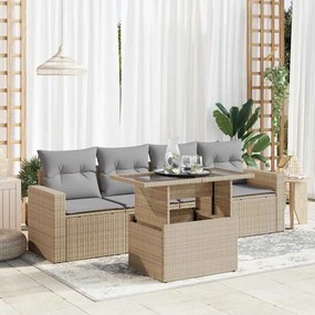 vidaXL 5 pcs conjunto de sofás p/ jardim com almofadões vime PE bege