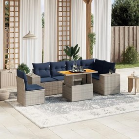 vidaXL 7 pcs conjunto sofás p/ jardim c/ almofadões vime PE cinzento
