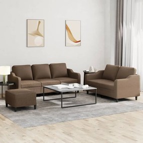 3 pcs conjunto de sofás com almofadões tecido castanho