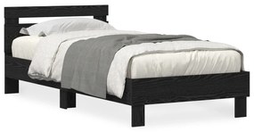 Estrutura de Cama com Luzes LED Carvalho Preto 90x190 cm Madeira Engen